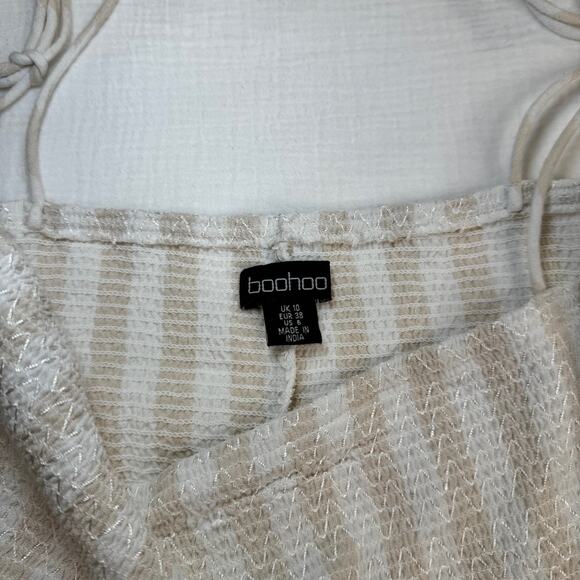 Boohoo Smocked Striped Sundress Maxi Cotton Women’s 6 Tiered Coastal Cottagecore - Picture 9 of 16